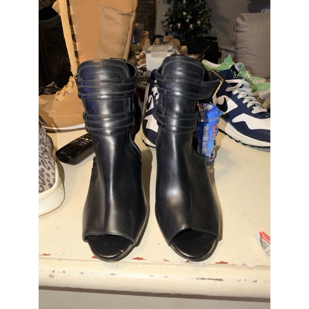 MICHAEL KORS Blaze Open-Toe Ankle Booties Women's Size 8m Black Leather Side Zip